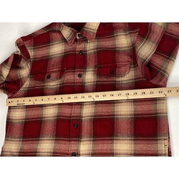Orvis Big Bear Heavyweight Flannel Shirt Men’s L Red Check Plaid Shacket Pockets - Picture 14 of 16
